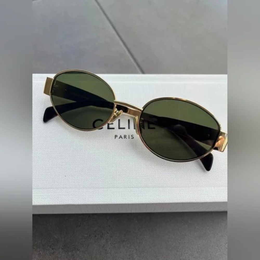 Celine Gold-Tone Oval Sunglasses - Green Lenses, Parisian Luxury Style